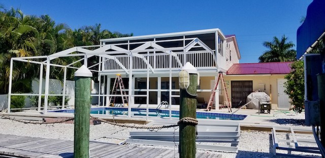 Pool cage frame on Ft Myers Beach takes shape