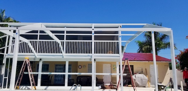 Mansard pool enclosure on Ft Myers Beach, FL