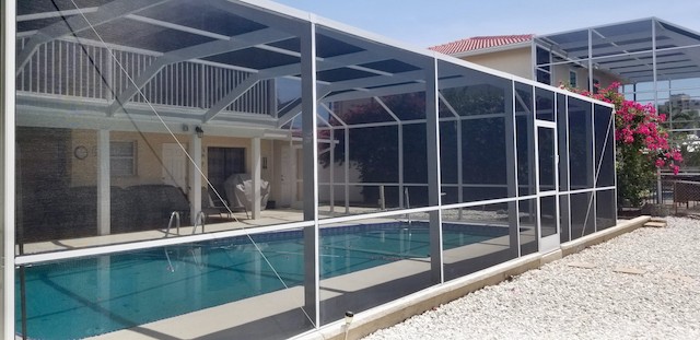 Rear view of Mansard pool enclosure - Screen Doctor